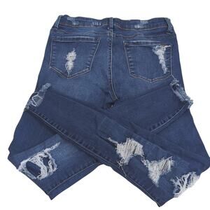 Tractr Blu Distressed Skinny Jeans Women's 26x28 Dark Wash Stretch Rew Edge Hem